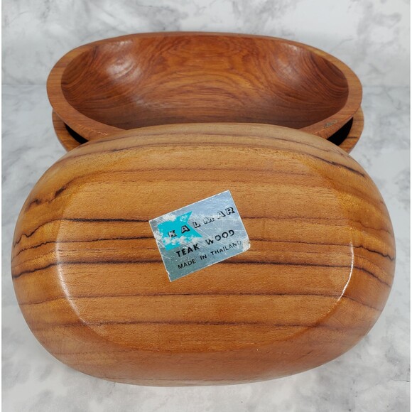 Set of 3 Vintage Kalmar Teak Wood Oblong Bowls, Wood Salad Bowls - Picture 6 of 7